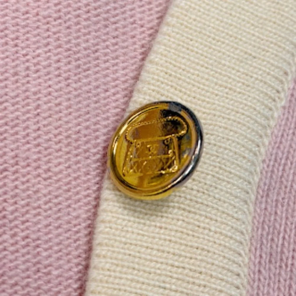 CHANEL Pink Sweater with Cream Trim Cashmere-Blend Cardigan